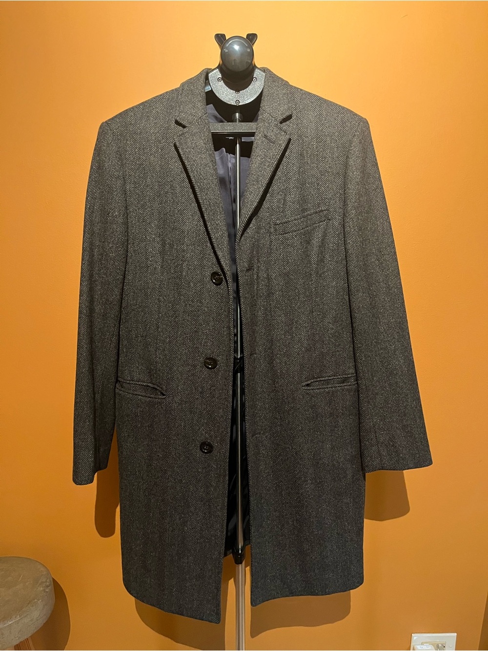 J. Crew Men's Charcoal Herringbone Overcoat